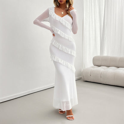 Women's Elegant Slim Fit Mesh V-neck Dress