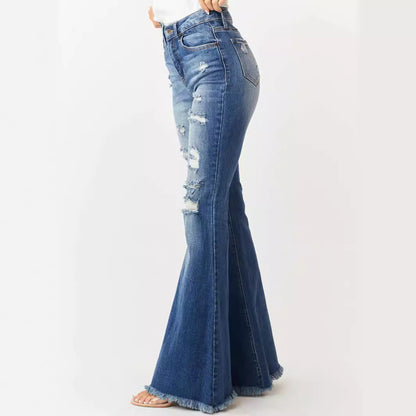 European And American Ladies Mid-waist Slim Fit Stretch Retro Bell-bottom Pants Jeans