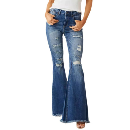 European And American Ladies Mid-waist Slim Fit Stretch Retro Bell-bottom Pants Jeans